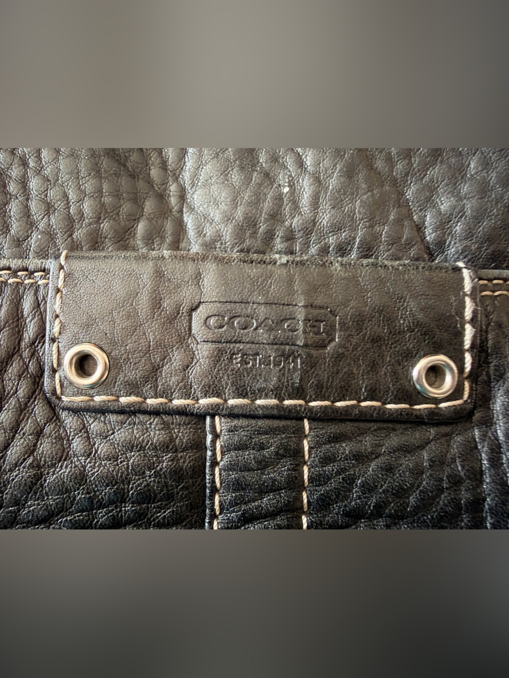 Coach Black Pebbled Leather satchel with Contrast Stitching